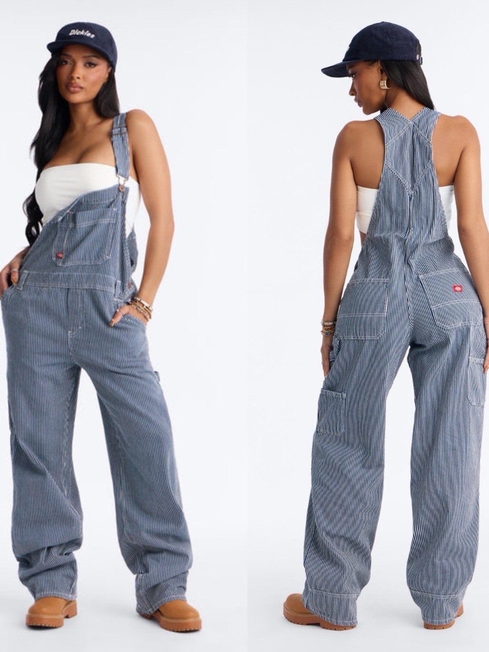 Dickies Women's Blue Railroad Stripe Relaxed Carpenter Overalls Size X-Large